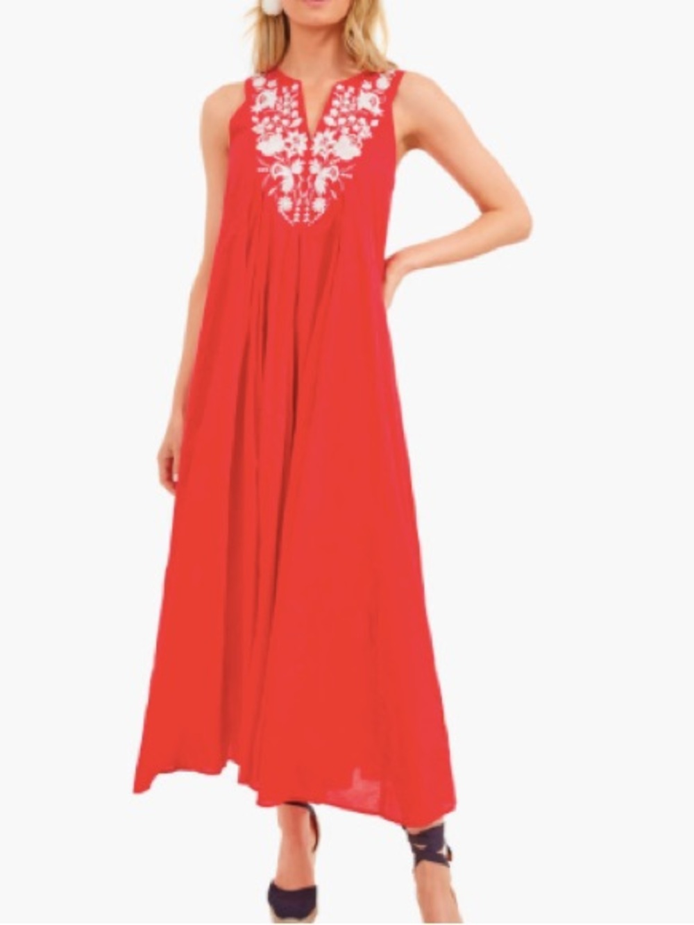 Tuckernuck Red Sleeveless Racer Back Embroidered Maxi Dress Size Medium